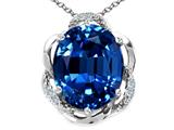 Tommaso Design™ Oval 12x10mm Created Sapphire and Diamond Pendant