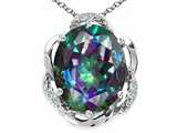 Tommaso Design™ Oval 12x10mm Rainbow Mystic Topaz and Diamond Pendant