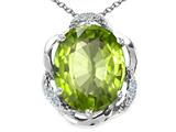 Tommaso Design™ Oval 12x10mm Genuine Peridot and Diamond Pendant