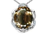 Tommaso Design™ Oval 12x10mm Genuine Smoky Quartz and Diamond Pendant
