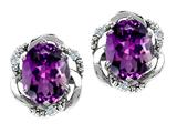 Tommaso Design™ Oval 8x6mm Genuine Amethyst and Diamond Earrings