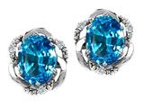 Tommaso Design™ Oval 8x6mm Genuine Blue Topaz and Diamond Earrings