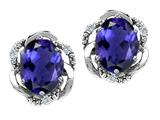 Tommaso Design™ Oval 8x6mm Genuine Iolite and Diamond Earrings