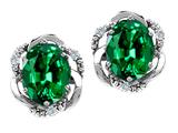 Tommaso Design™ Oval 8x6mm Simulated Emerald And Diamond Earrings