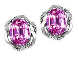 Tommaso Design™ Oval 8x6mm Simulated Pink Tourmaline And Diamond Earrings