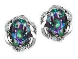 Tommaso Design™ Oval 8x6mm Rainbow Mystic Topaz and Diamond Earrings