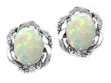 Tommaso Design™ Oval 8x6mm Genuine Opal and Diamond Earrings