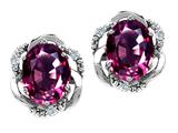 Tommaso Design™ Oval 8x6mm Genuine Rhodolite and Diamond Earrings