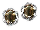 Tommaso Design™ Oval 8x6mm Genuine Smoky Quartz and Diamond Earrings