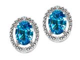 Tommaso Design™ Oval 8x6mm Genuine Blue Topaz and Diamond Earrings