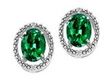 Tommaso Design™ Oval 8x6mm Simulated Emerald And Diamond Earrings