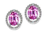 Tommaso Design™ Oval 8x6mm Created Pink Sapphire and Diamond Earrings