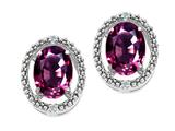 Tommaso Design™ Oval 8x6mm Genuine Rhodolite and Diamond Earrings