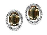 Tommaso Design™ Oval 8x6mm Genuine Smoky Quartz and Diamond Earrings