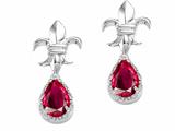 Tommaso Design™ Pear Shape 7x5mm Created Ruby and Diamond Earrings