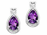 Tommaso Design™ Pear Shape 9x7mm Genuine Amethyst and Diamond Earrings
