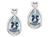 Tommaso Design™ Pear Shape 9x7mm Genuine Aquamarine and Diamond Earrings
