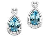 Tommaso Design™ Pear Shape 9x7mm Genuine Blue Topaz and Diamond Earrings