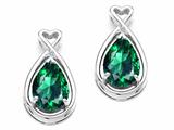 Tommaso Design™ Pear Shape 9x7mm Simulated Emerald And Diamond Earrings