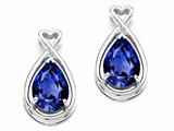 Tommaso Design™ Pear Shape 9x7mm Created Sapphire and Diamond Earrings