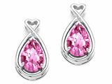 Tommaso Design™ Pear Shape 9x7mm Simulated Pink Tourmaline And Diamond Earrings
