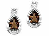 Tommaso Design™ Pear Shape 9x7mm Genuine Smoky Quartz and Diamond Earrings