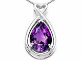 Tommaso Design™ Pear Shape 11x8mm Genuine Amethyst and Diamond Pendant