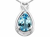 Tommaso Design™ Pear Shape 11x8mm Genuine Blue Topaz and Diamond Pendant