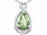 Tommaso Design™ Pear Shape 11x8mm Genuine Green Amethyst and Diamond Pendant