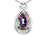 Tommaso Design™ Pear Shape 11x8mm Rainbow Mystic Topaz and Diamond Pendant
