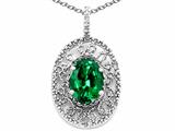 Tommaso Design™ Oval 9x7mm Simulated Emerald Filigree Pendant