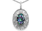 Tommaso Design™ Oval 9x7mm Rainbow Mystic Topaz Filigree Pendant