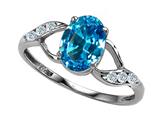 Tommaso Design™ Oval 8x6mm Genuine Blue Topaz and Diamond Ring