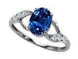 Tommaso Design™ Oval 8x6mm Created Sapphire and Diamond Ring