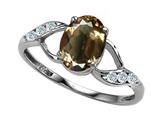 Tommaso Design™ Oval 8x6mm Genuine Smoky Quartz and Diamond Ring