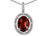 Tommaso Design™ Oval 9x7mm Genuine Garnet and Diamond Pendant