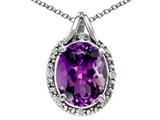 Tommaso Design™ Oval 10x8mm Genuine Amethyst and Diamond Pendant