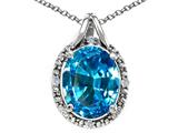 Tommaso Design™ Oval 10x8mm Genuine Blue Topaz and Diamond Pendant