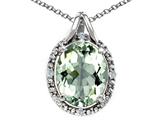 Tommaso Design™ Oval 10x8mm Genuine Green Amethyst and Diamond Pendant