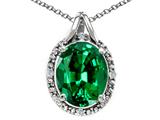 Tommaso Design™ Oval 10x8mm Simulated Emerald And Diamond Pendant