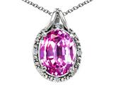 Tommaso Design™ Oval 10x8mm Simulated Pink Tourmaline And Diamond Pendant