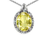 Tommaso Design™ Oval 10x8mm Genuine Lemon Quartz and Diamond Pendant