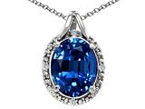 Tommaso Design™ Oval 10x8mm Created Sapphire and Diamond Pendant