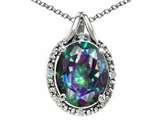 Tommaso Design™ Oval 10x8mm Mystic Rainbow Topaz and Diamond Pendant