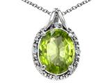 Tommaso Design™ Oval 10x8mm Genuine Peridot and Diamond Pendant