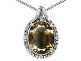 Tommaso Design™ Oval 10x8mm Genuine Smoky Quartz and Diamond Pendant