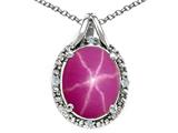 Tommaso Design™ Oval 10x8mm Created Star Ruby and Diamond Pendant