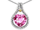 Rope Design 10mm Created Pink Sapphire Heart Pendant