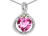 Rope Design Heart Shape 10mm Created Pink Sapphire Pendant