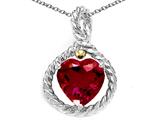 Rope Design 10mm Created Ruby Heart Pendant